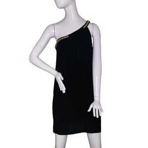 Jessica Simpson Women Dress Size 8 Black One Shoulder Gold Accents